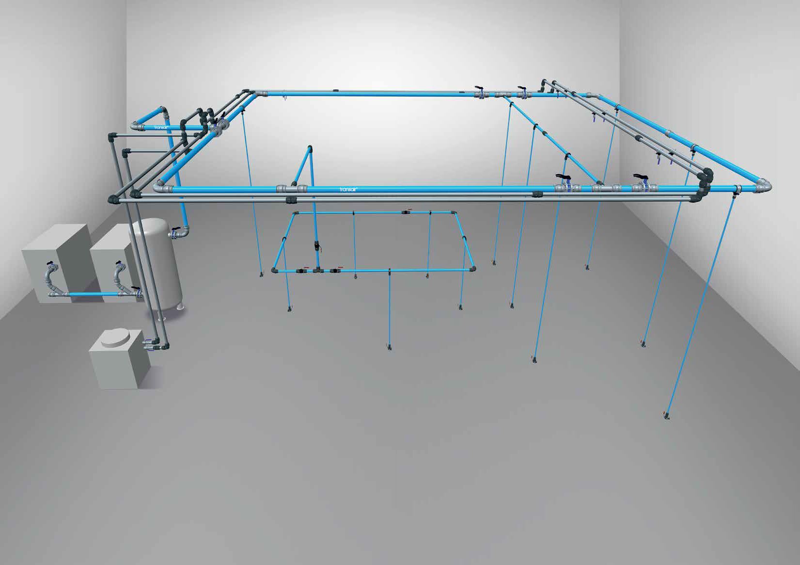 Parker Transair sistema modular de tuberías de aire comprimido instalado en planta